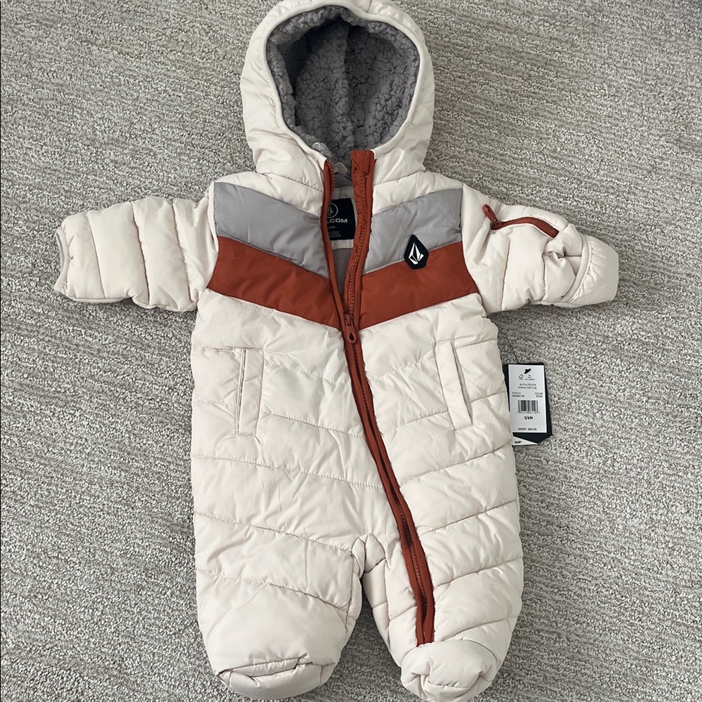 NWT Volcom Baby Cozy Cream and Brown Kids One Piece Snowsuit